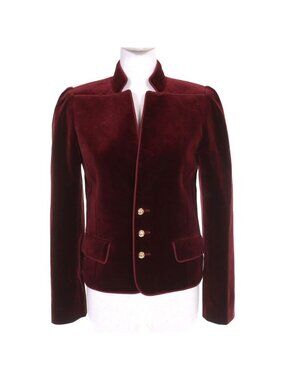 Celine Cotton Triomphe Gold Button Mao Color Velour Jacket Burgundy 34